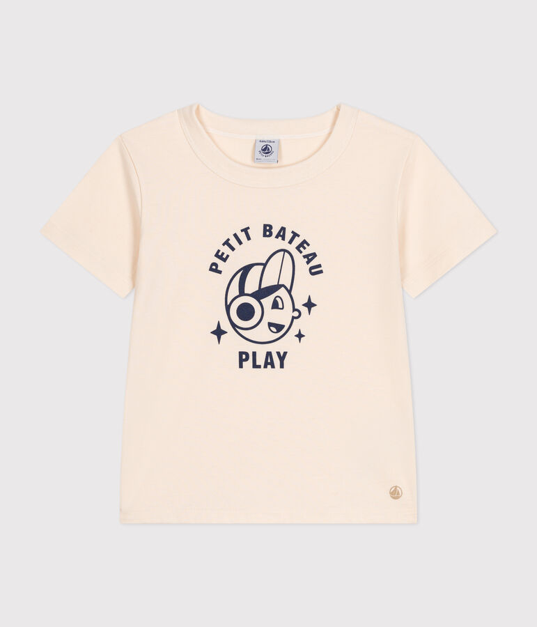 Kurz&auml;rmeliges Kinder-T-Shirt aus feinem Jersey f&uuml;r Jungen naturfarben