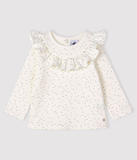 Langärmelige Baby-Bluse für Mädchen weiss MARSHMALLOW/grau ARGENT