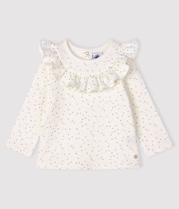 Lang&auml;rmelige Baby-Bluse f&uuml;r M&auml;dchen weiss/grau