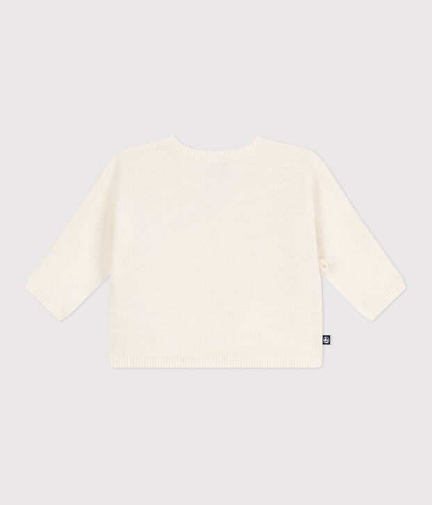 Baby-Wickeljacke aus Woll- und Baumwollstrick mit Lochmuster weiss