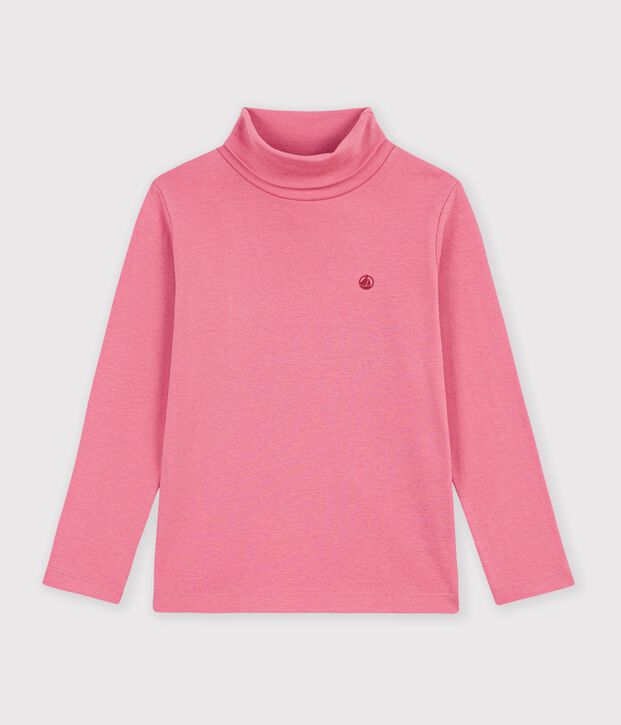 Kinder-Rollkragenshirt aus einfarbiger Baumwolle rosa