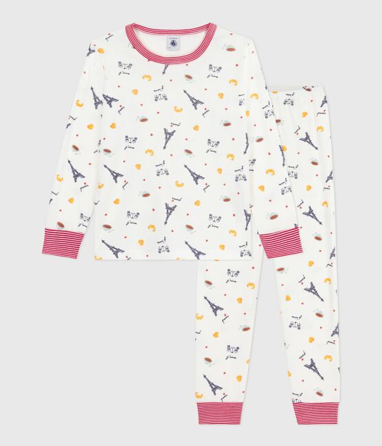 Kinder-Pyjama aus Baumwolle mit Paris-Motiven weiss MARSHMALLOW/weiss MULTICO