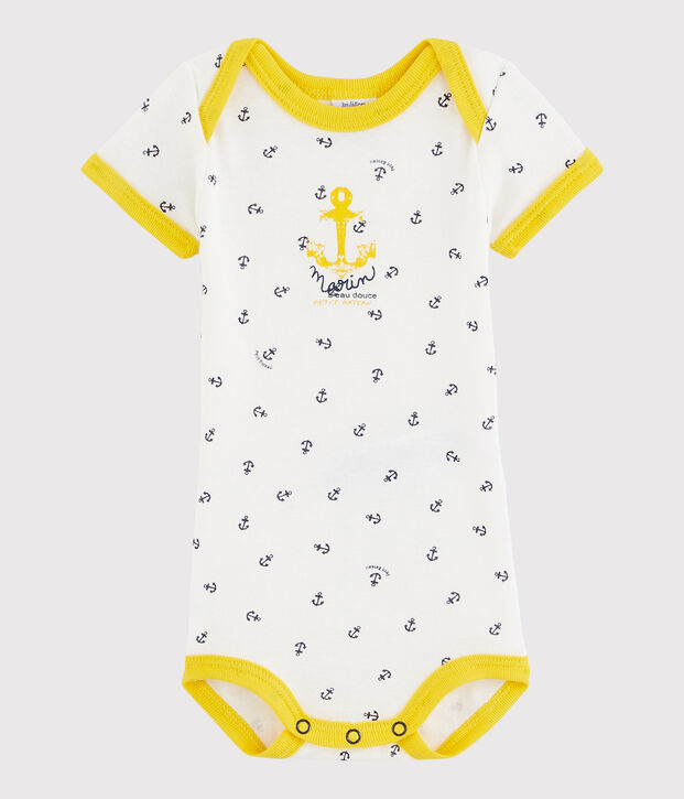 Kurz&auml;rmeliger Baby-Body Jungen weiss/gelb