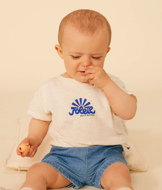 Kurzärmeliges Baby-T-Shirt aus geflammtem Jersey naturfarben AVALANCHE