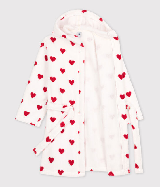 Bademantel aus Frottee mit Herzmotiv weiss MARSHMALLOW/rot TERKUIT
