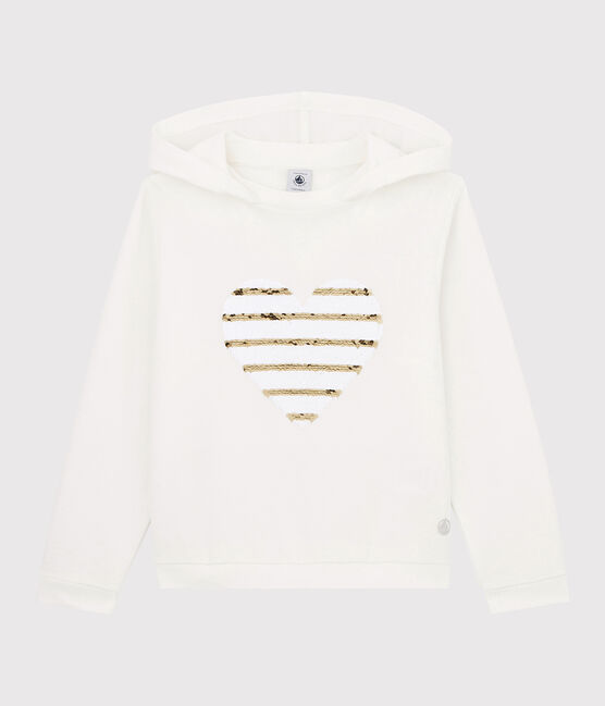 Kinder-T-Shirt mit Kapuze für Mädchen weiss MARSHMALLOW