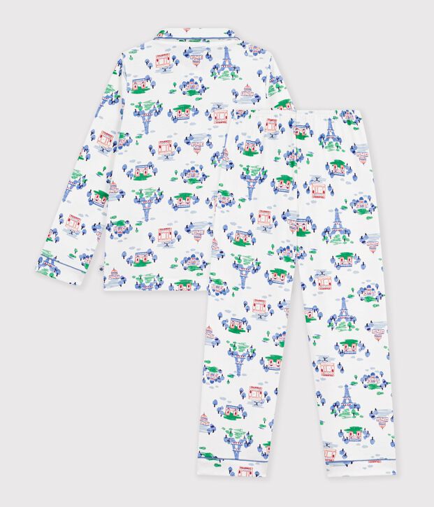 Gekn&ouml;pfter Kinder-Pyjama aus Baumwolle mit Paris-Motiven weiss/vielfarbig