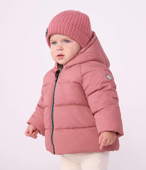 Baby-Strickm&uuml;tze mit Fleece-Futter rosa