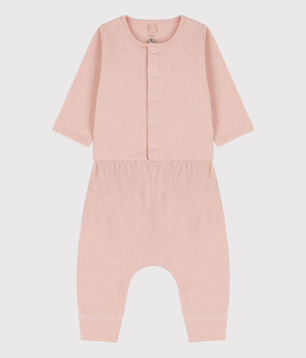 Zweiteiliges Baby-Set aus unifarbenem Bio-Doppeljersey rosa