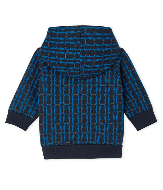 Baby-Kapuzensweatshirt aus Molton für Jungen, gemustert und mit Sherpa-Futter blau SMOKING/weiss MULTICO