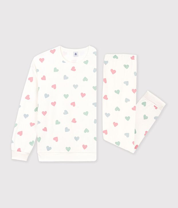 Damen-Pyjama aus Baumwoll-Frottee mit Herzmotiv naturfarben/vielfarbig