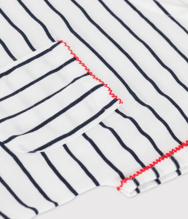 Kurz&auml;rmeliges Kleid aus Baumwolle f&uuml;r M&auml;dchen weiss/blau