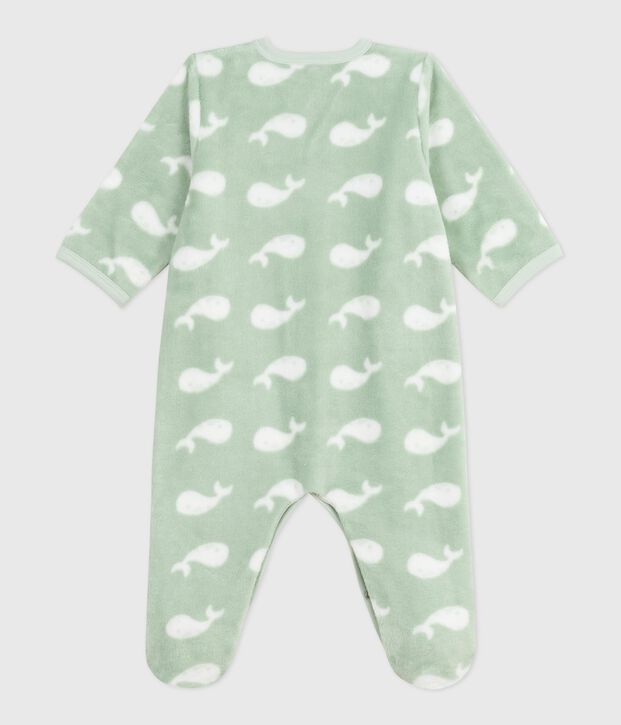 Baby Fleece-Pyjama zum &Uuml;berziehen mit Wal-Motiv. gr&uuml;n/weiss