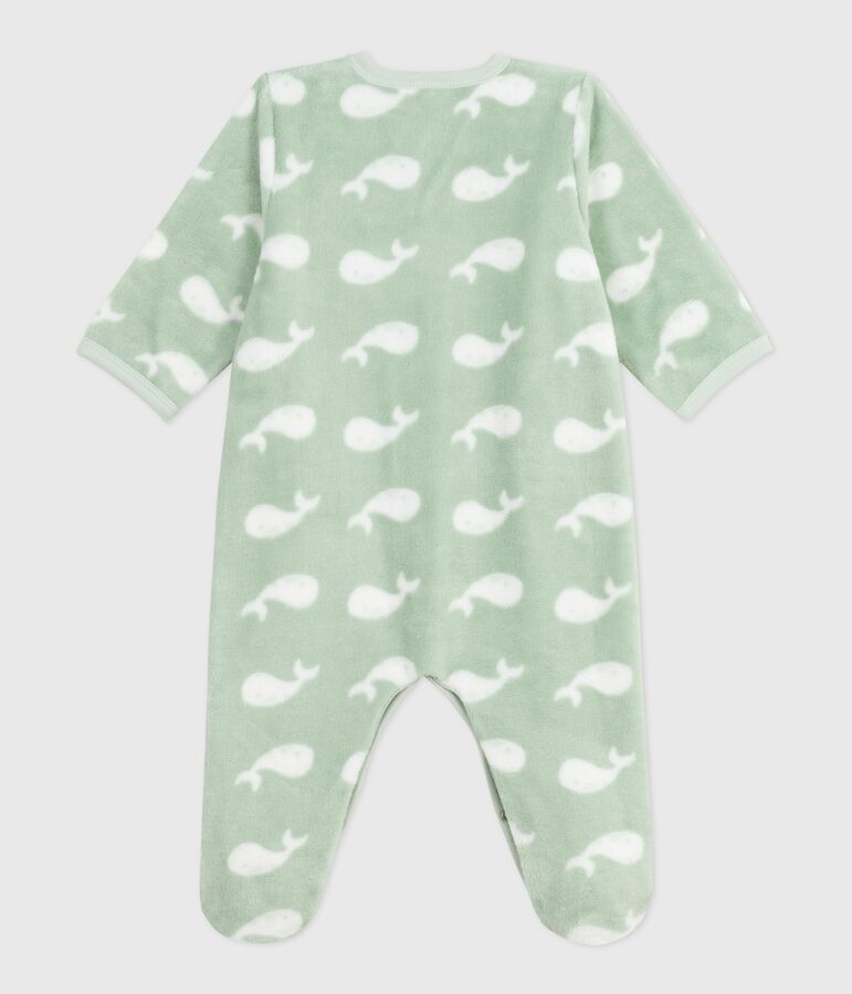 Baby Fleece-Pyjama zum &Uuml;berziehen mit Wal-Motiv. gr&uuml;n/weiss