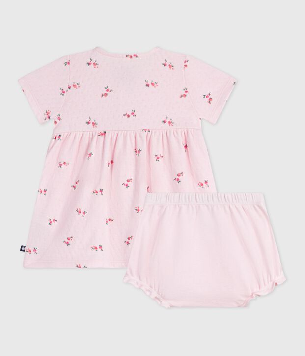 Babykleid aus gebl&uuml;mter Baumwolle mit dazugeh&ouml;rigem Bloomer rosa/vielfarbig