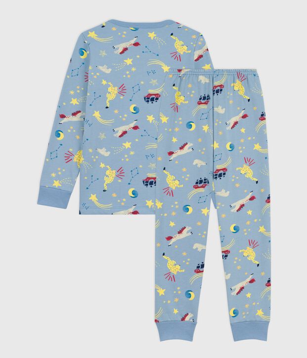 Kinder-Pyjama aus Molton mit B&auml;rmotiv blau/vielfarbig