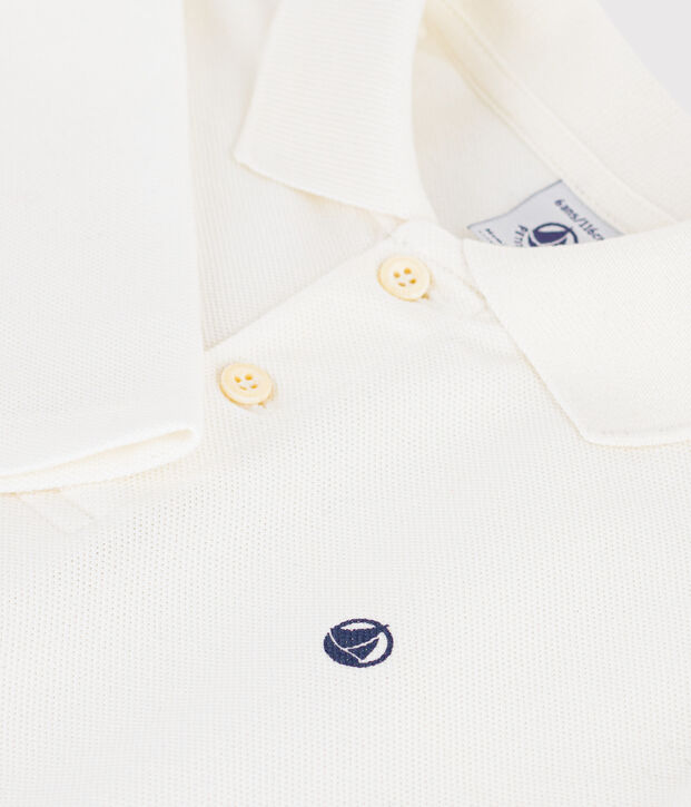 Lang&auml;rmeliges Kinder-Poloshirt aus einfarbiger Baumwolle weiss