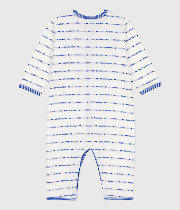 Strampler ohne F&uuml;&szlig;e aus Baumwoll-Jacquard weiss/blau