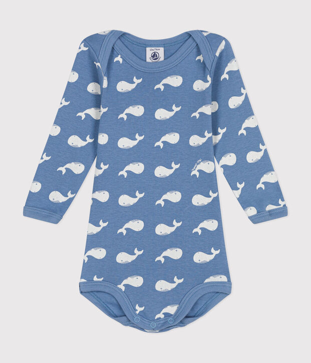 Lang&auml;rmeliger Baby-Body aus Baumwolle blau/weiss