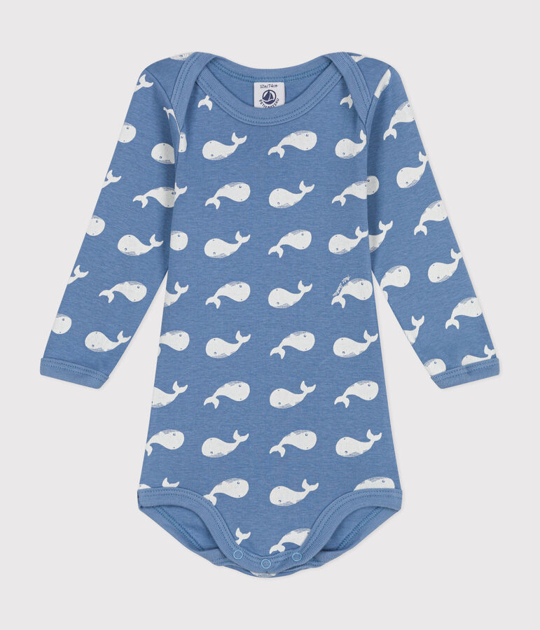Lang&auml;rmeliger Baby-Body aus Baumwolle blau/weiss