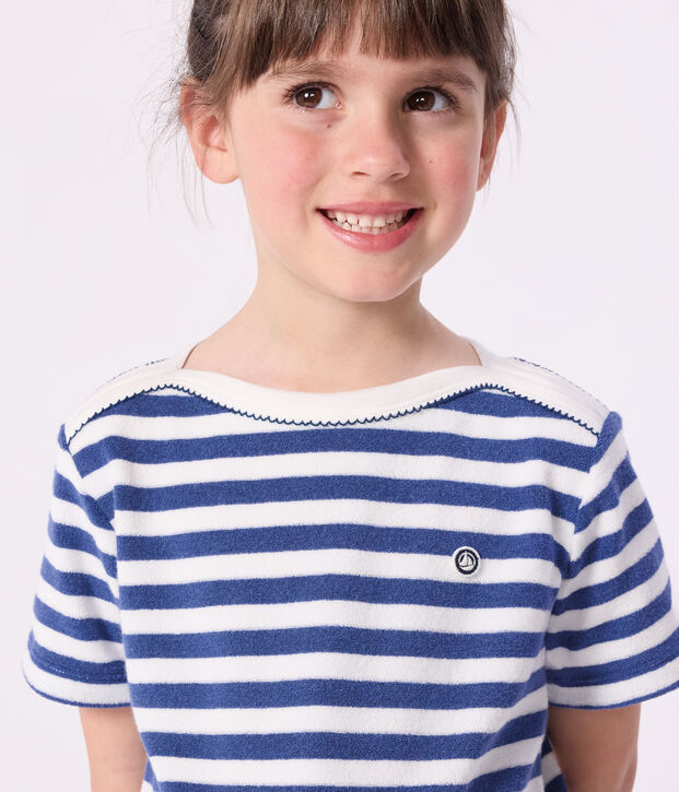 Kurz&auml;rmeliges Kinder-T-Shirt aus Baumwolle mit Streifen blau/weiss