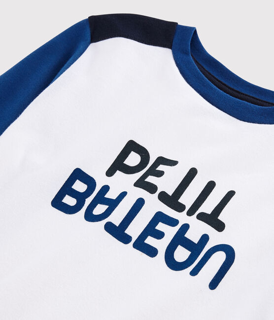 Kinder-T-Shirt aus Jersey für Jungen weiss MARSHMALLOW/blau MAJOR