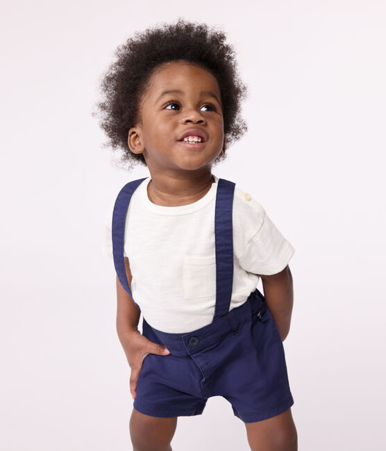 Kurze Baby-Latzhose aus Serge blau MEDIEVAL