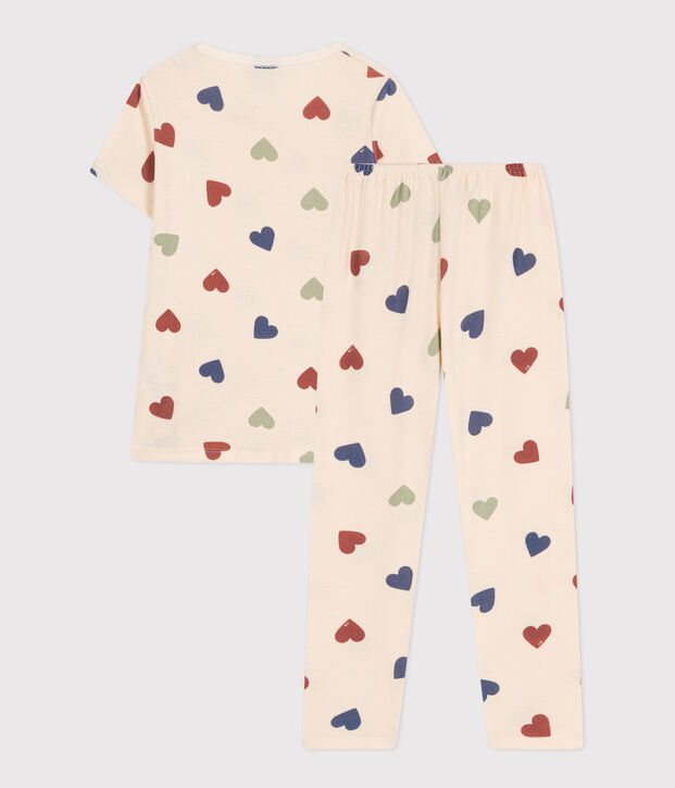 Kinderpyjama aus Baumwolle mit Herzmotiv naturfarben/vielfarbig