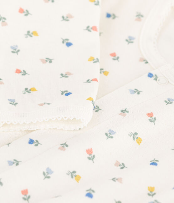 Baby-Bodyjama aus Baumwolle mit Blumen weiss MARSHMALLOW/weiss MULTICO