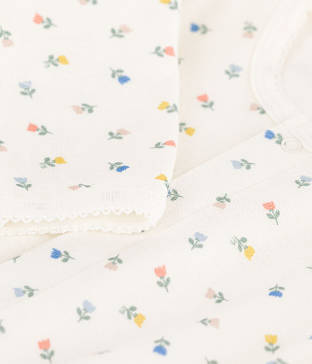 Baby-Bodyjama aus Baumwolle mit Blumen weiss/vielfarbig