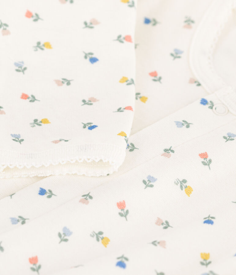 Baby-Bodyjama aus Baumwolle mit Blumen weiss/vielfarbig