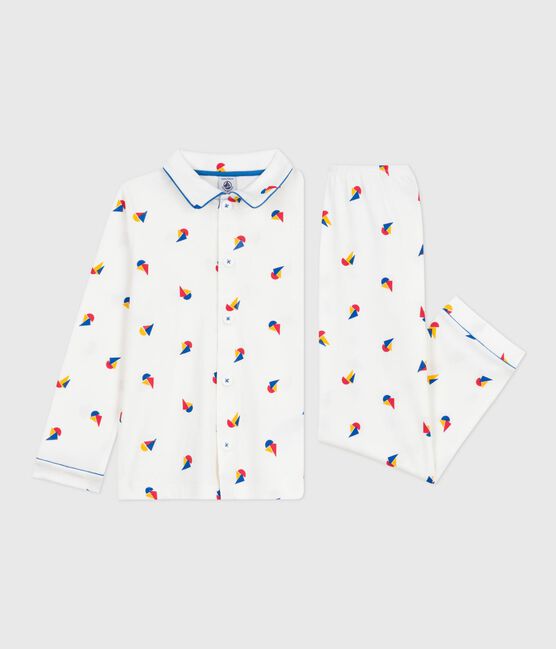 Kinder-Pyjama mit Knopfverschluss aus bedruckter Baumwolle MARSHMALLOW/ OLYMPIC/ MULTICO