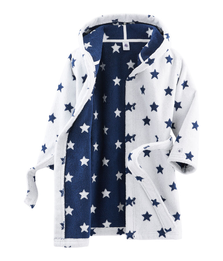 Frottee-Bademantel f&uuml;r kleine Jungen weiss MARSHMALLOW/blau MEDIEVAL