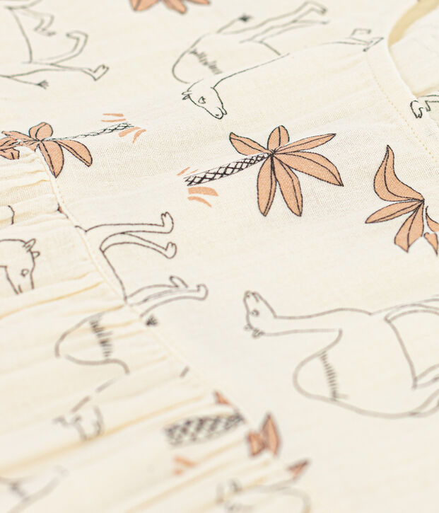 Kurz&auml;rmeliges Kleid aus Baumwollgaze f&uuml;r M&auml;dchen naturfarben/vielfarbig