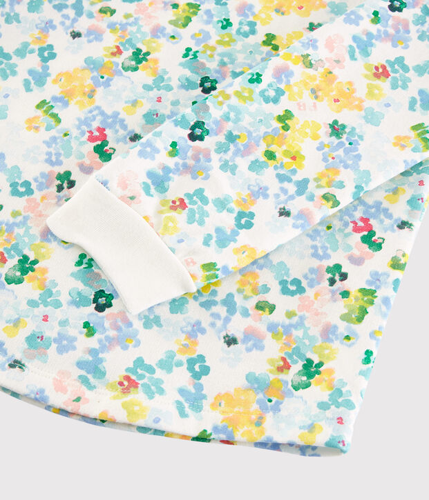 Kinderpyjama aus Molton mit Blumenmotiv im Aquarell-Stil f&uuml;r M&auml;dchen weiss/vielfarbig