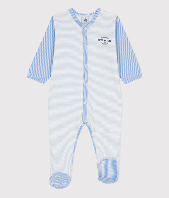 Strampler aus Baumwolle mit Ringelstreifen. blau PERSE/weiss MARSHMALLOW