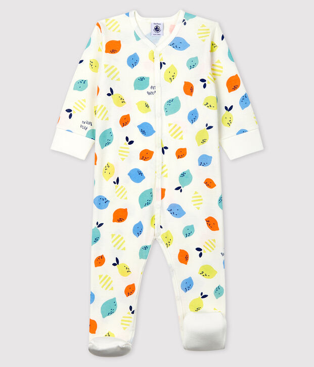 Baby-Strampler aus Bio-Baumwolle mit abnehmbaren F&uuml;&szlig;en weiss/vielfarbig