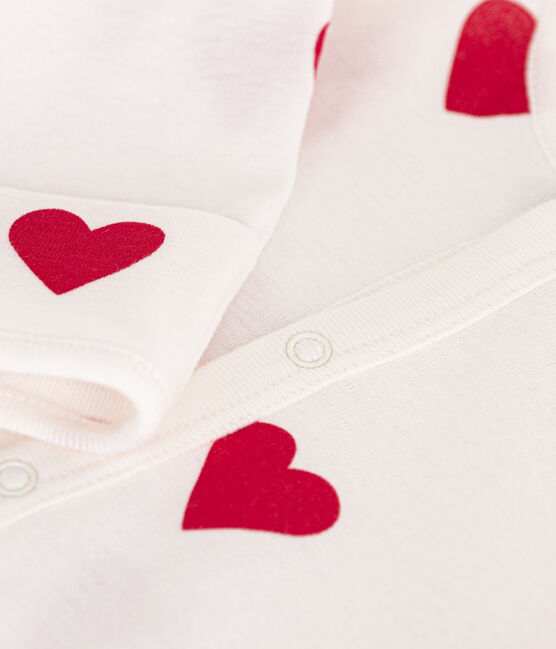 Baby-Kombi-Overall aus Baumwolle mit Herzmuster weiss MARSHMALLOW/rot TERKUIT