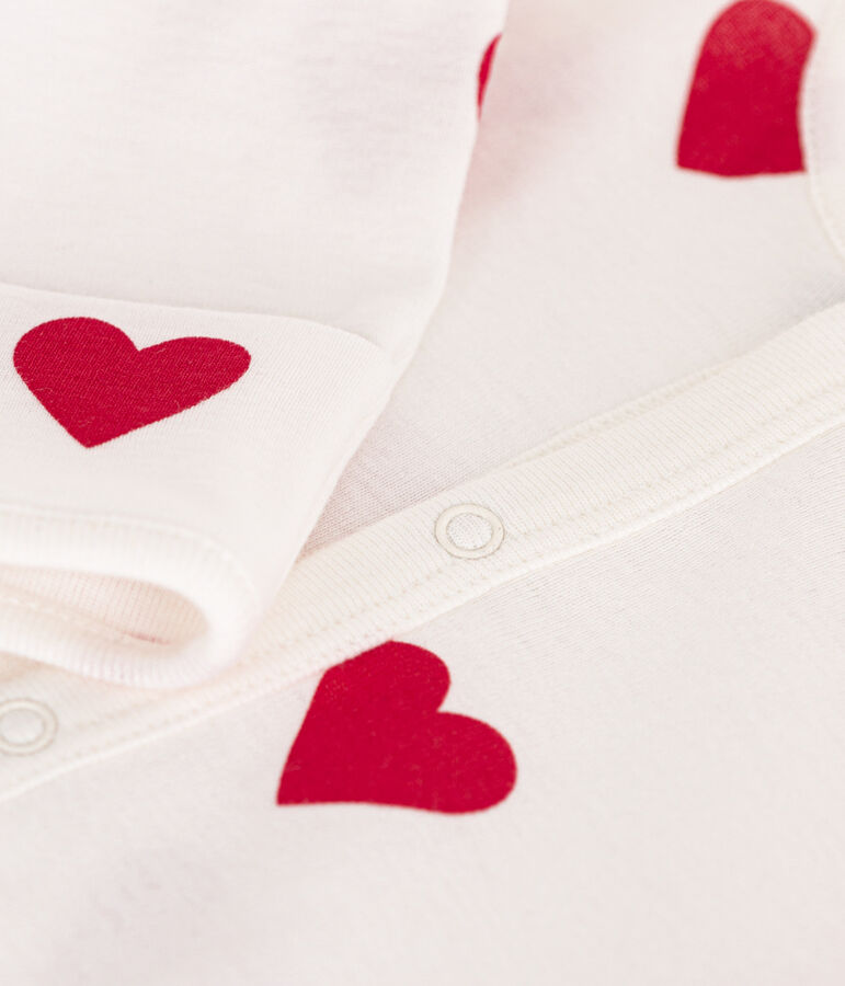 Baby-Kombi-Overall aus Baumwolle mit Herzmuster weiss/rot