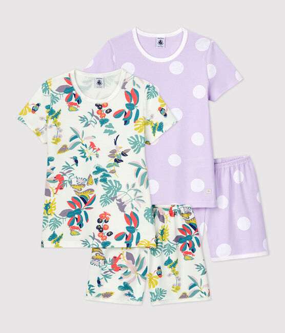 2er-Set Kinder-Kurzpyjamas aus Baumwolle mit Punkten/Dschungelmotiv für Mädchen variante 1