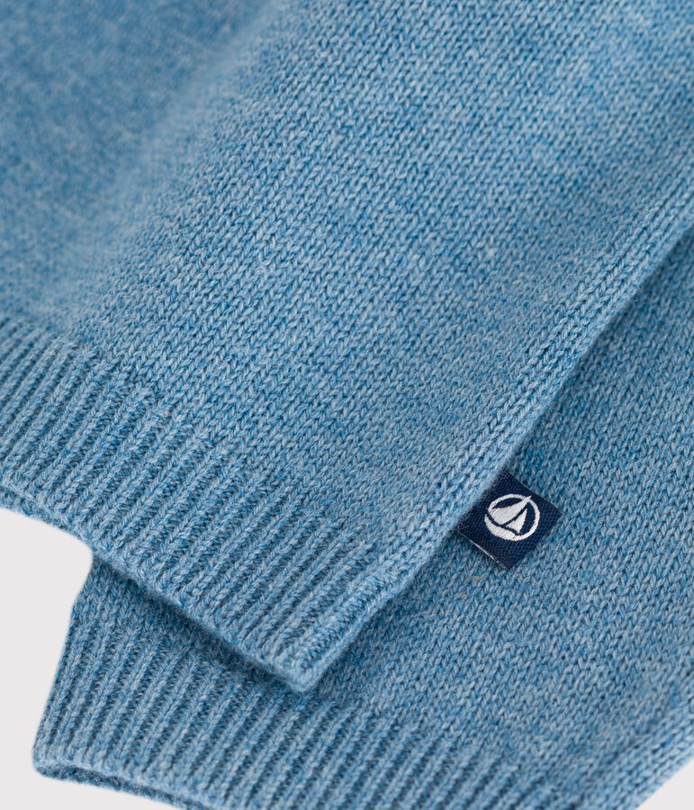 Baby-Cardigan mit Kragen aus einfarbigem Woll- und Baumwollstrick blau