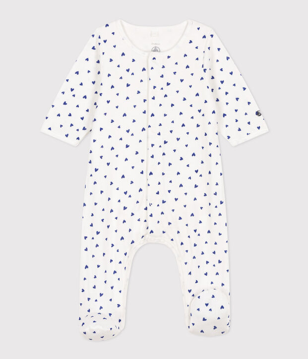 Baby-Bodyjama aus Doppeljersey mit Herzmotiv weiss/blau