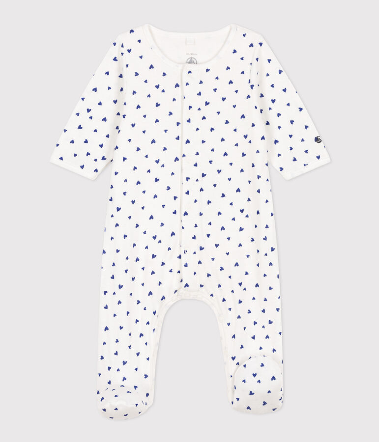 Baby-Bodyjama aus Doppeljersey mit Herzmotiv weiss/blau