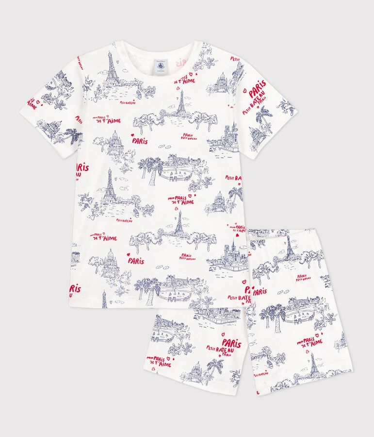 Kinder-Kurzpyjama aus Baumwolle weiss/vielfarbig