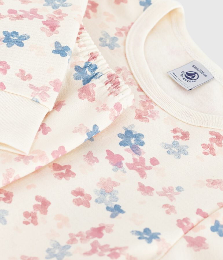Kinder-Pyjama aus Molton mit Blumenmotiv naturfarben/vielfarbig
