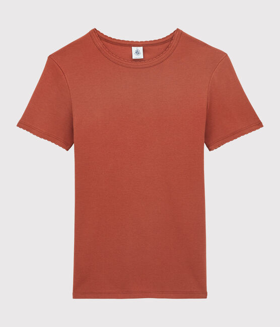 Eng anliegendes T-Shirt aus Bio-Baumwolle mit Pikotkante für Damen braun OMBRIE