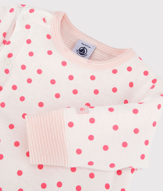 Wattierter Baby-Overall ohne Füße aus Baumwolle weiss MARSHMALLOW/rosa PETAL