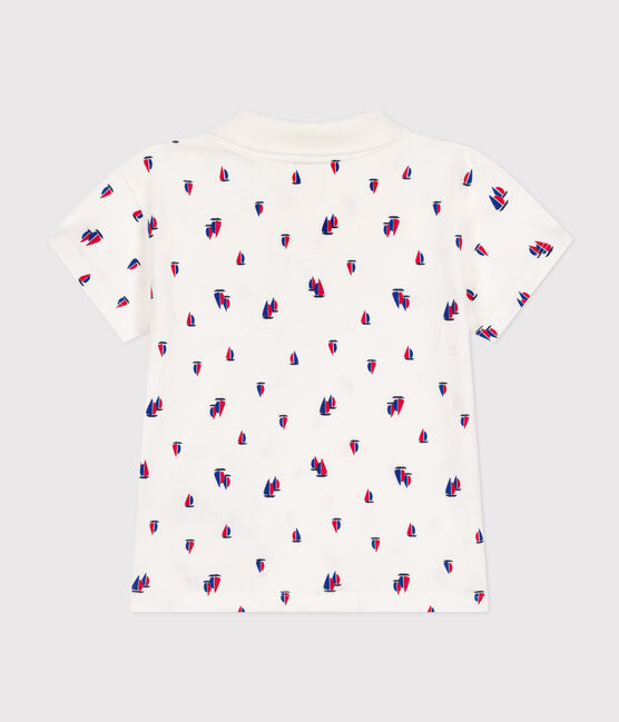 Kurzärmeliges Baby-Poloshirt aus feinem Jersey weiss MARSHMALLOW/weiss MULTICO