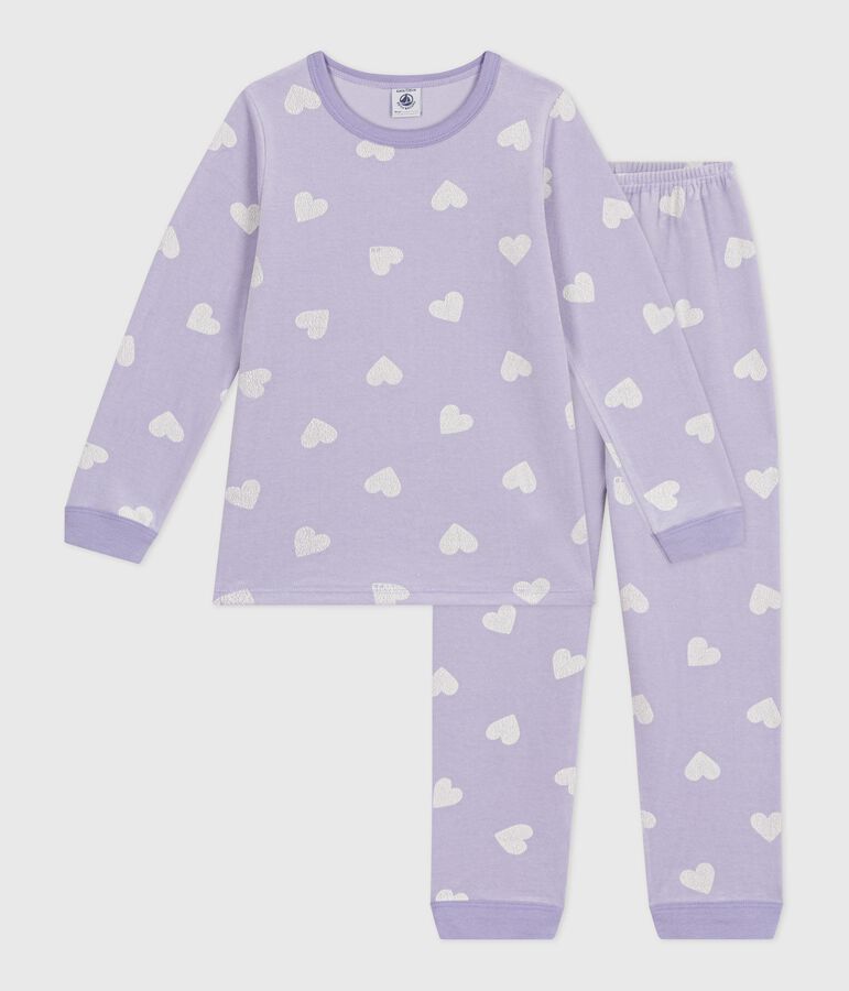 Kinder-Pyjama aus Nicki mit Herzmotiv violett/weiss
