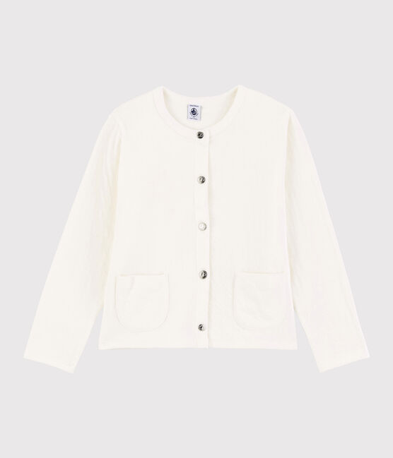 Kinder-Cardigan aus gedoppeltem Jersey für Mädchen weiss MARSHMALLOW